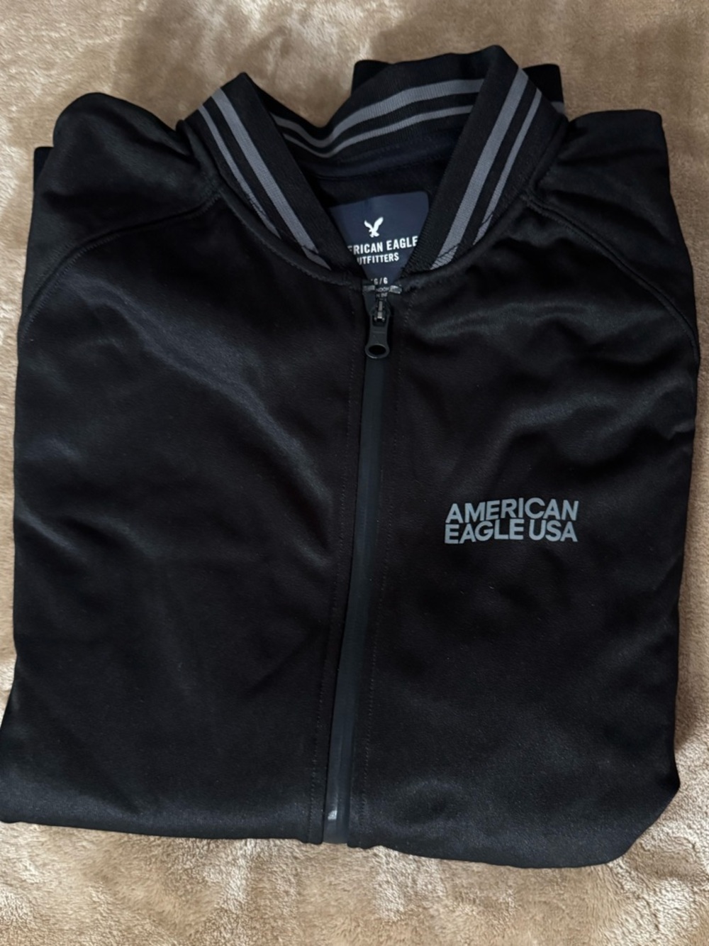 American Eagle Outfitters Black Jacket with Gray Stripe Collar